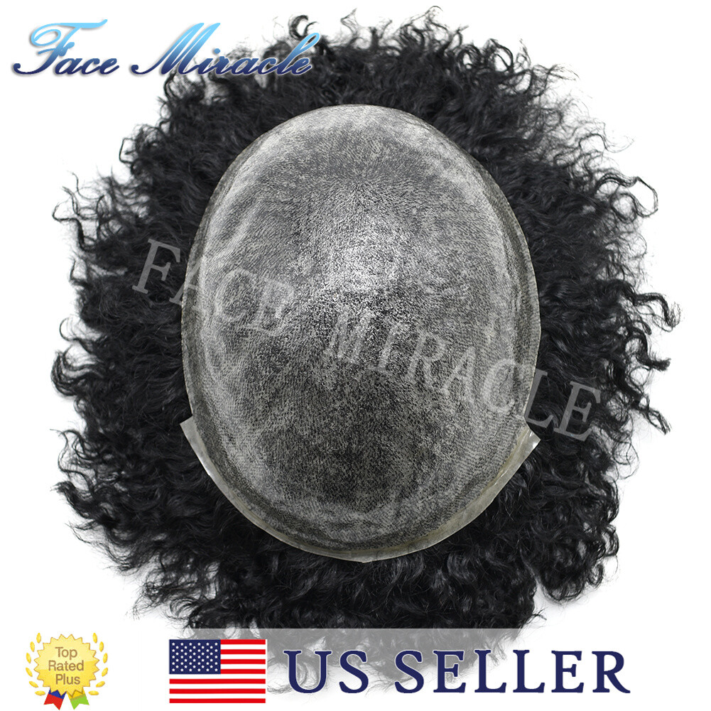 Afro Toupee for Black Men Kinky Curly Hair Units for Man Brazilian Human Hair