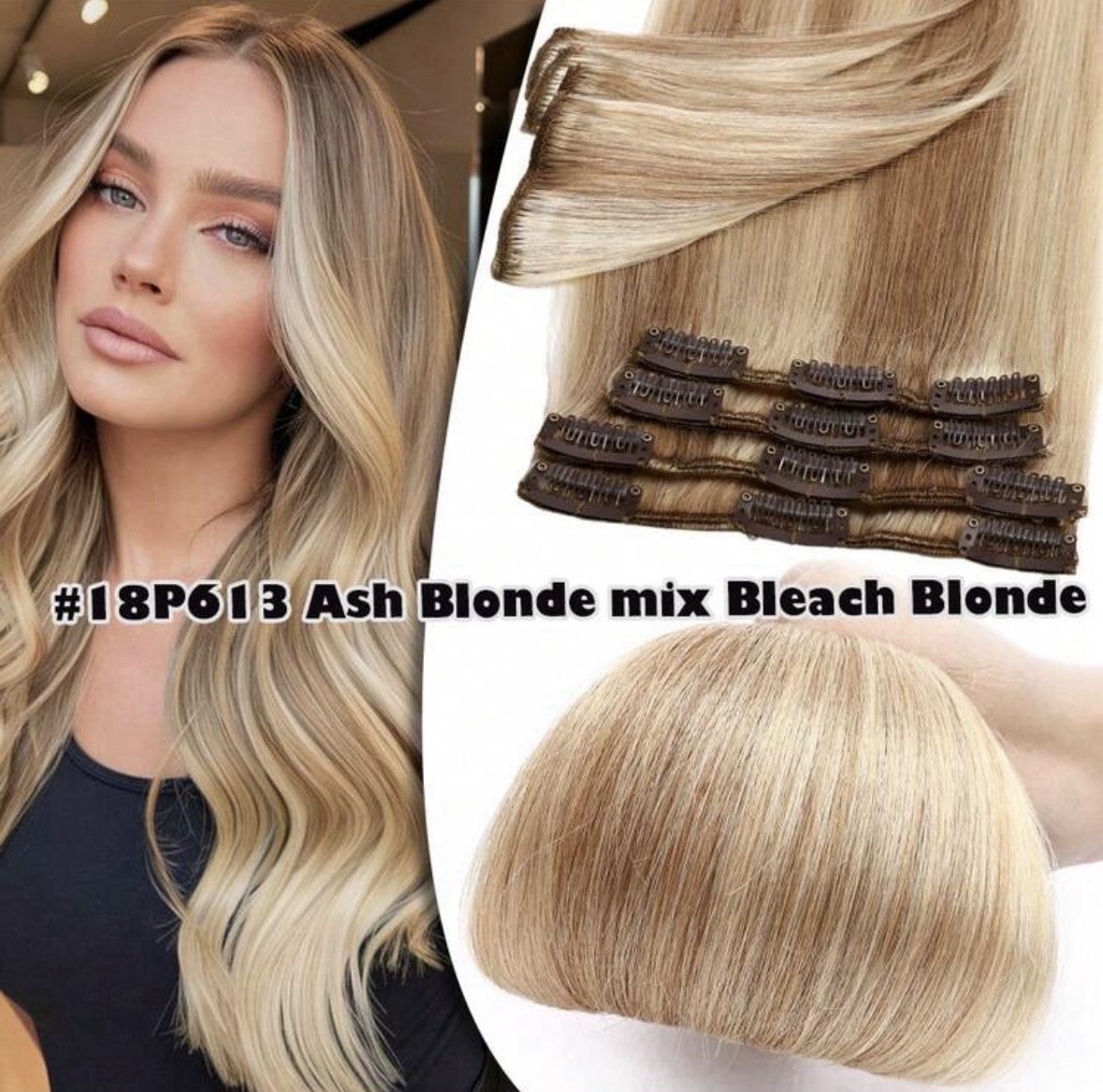 Clip-In Remy Human Hair Extensions #18/613 Ash/Bleach Blonde Straight 10pc 24in