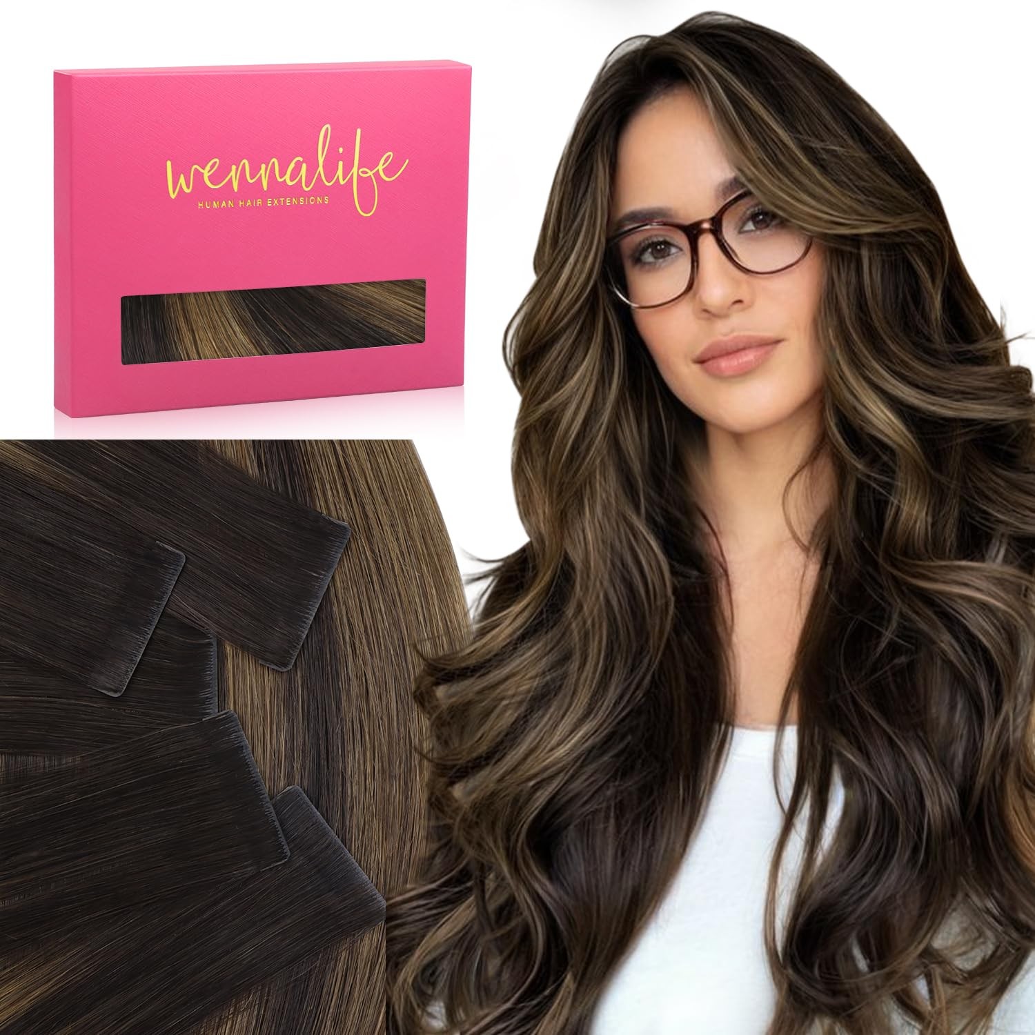 Invisi Edge Tape in Hair Extensions Human Hair, 16 Inch 25g 10pcs Balayage Da…