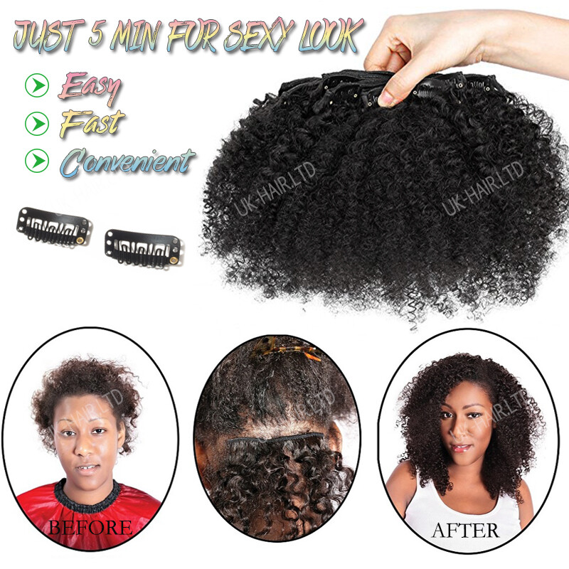 Yaki Straight Kinky Curly Clip In Remy Human Hair Extensions Full Head Thick US