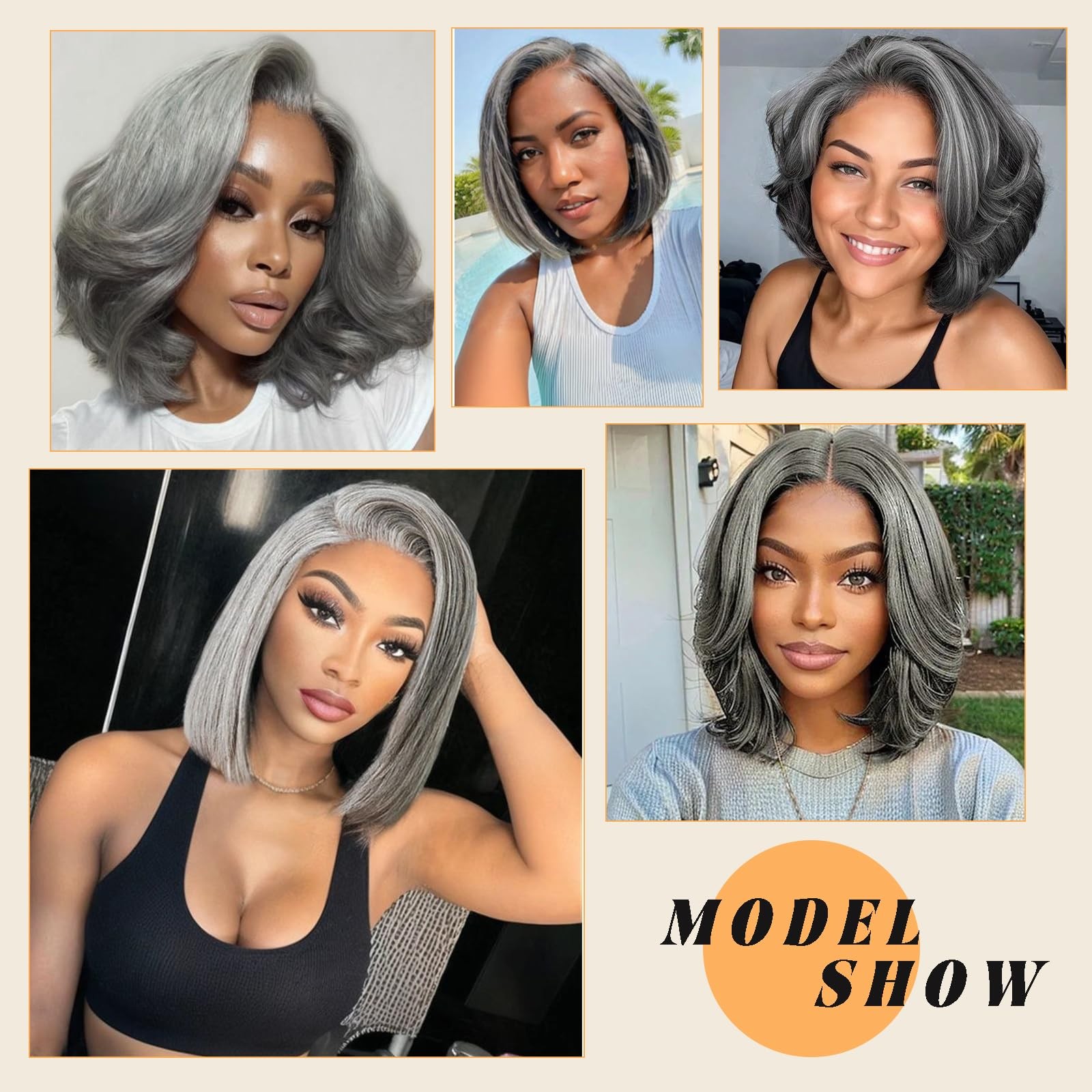 Smavida Hd Transparent 13X4 Straight Grey Bob Wigs Human Hair Straight Ombre