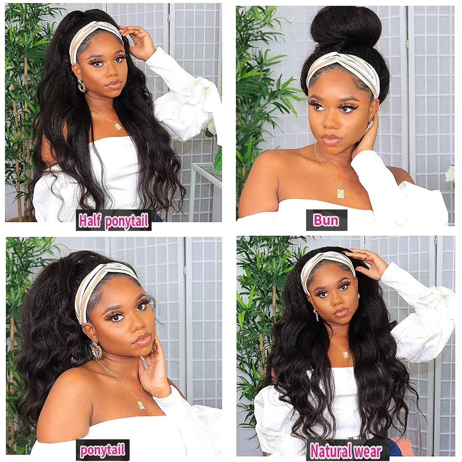 Body Wave Headband Wigs for Black Women Synthetic Hair Glueless Curly Half Wi…