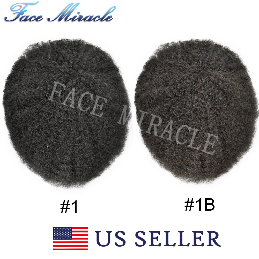 Full PU Afro Toupee for Black Men Kinky Curly Hairpiece for Black Men Human Hair