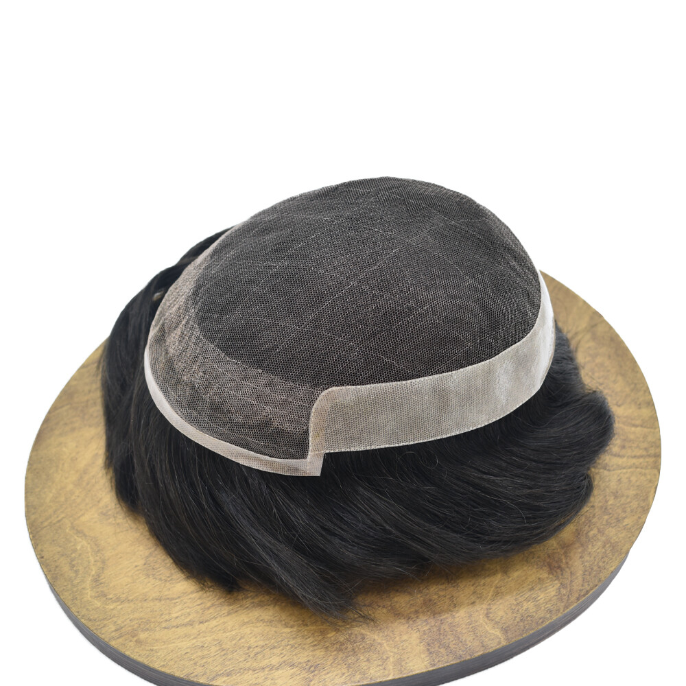 French Lace Front Hairpiece Mens Toupee Poly Skin PU Hair System Replacement Wig