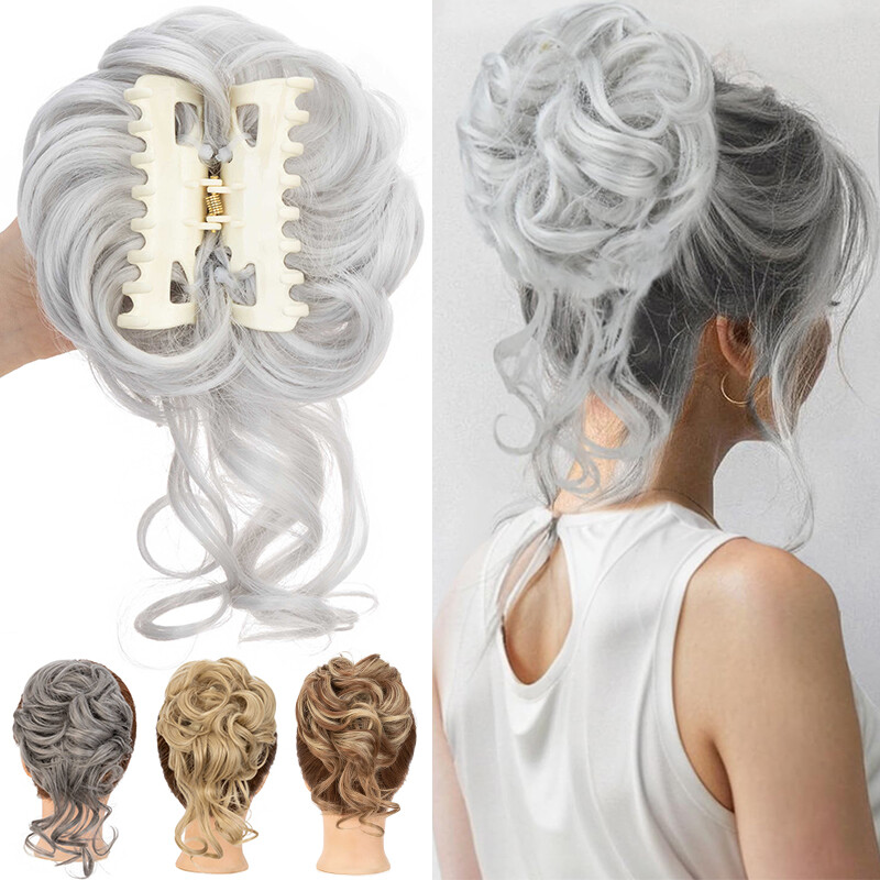 100% Thick Natural Jaw Claw Clip In Curly Messy Hair Buns Pieces Updo Balayage