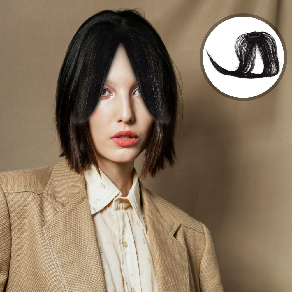 Pair of Brown Clip in Fringe Human Hair Bangs Comfortable Clip on Hairpiece