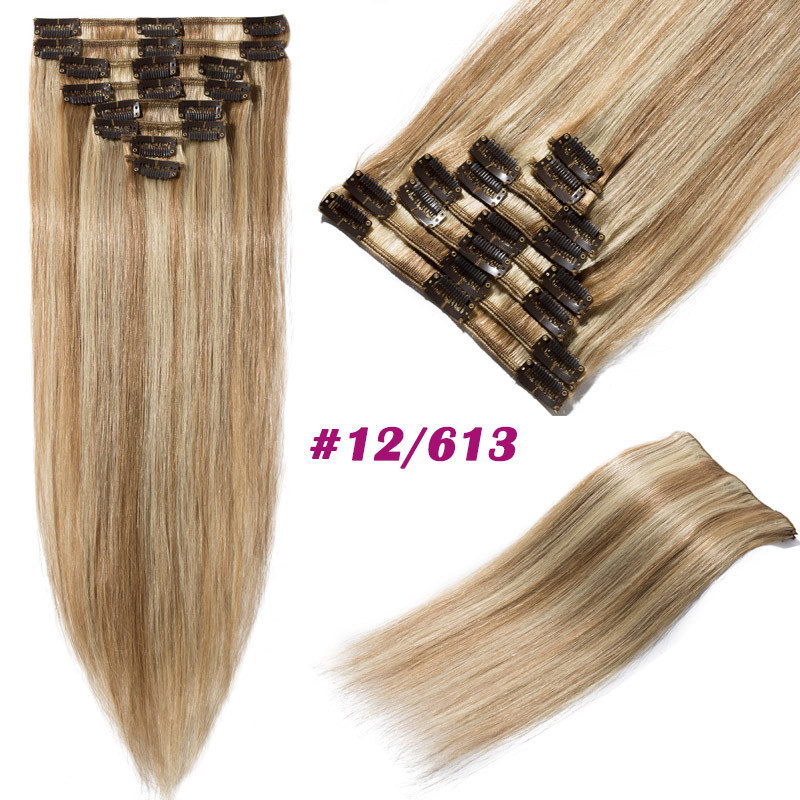 US Real Clip In 100% Remy Human Hair Extensions Full Head Highlight 18″20″22″24″