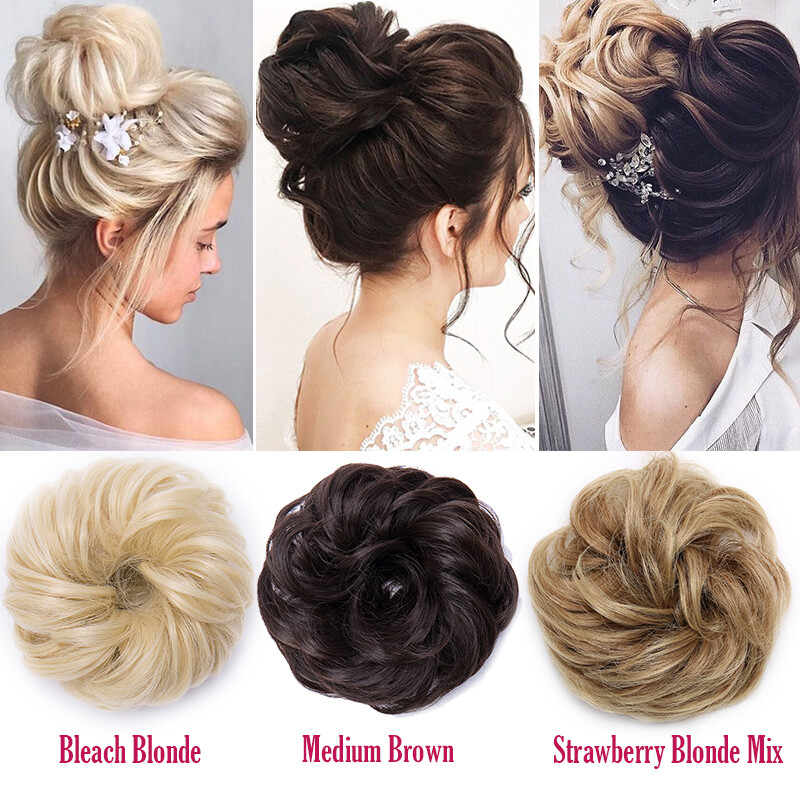 100% Real THICK Rose Messy Bun Elastic Band Hair Extensions As Human Hairpiece