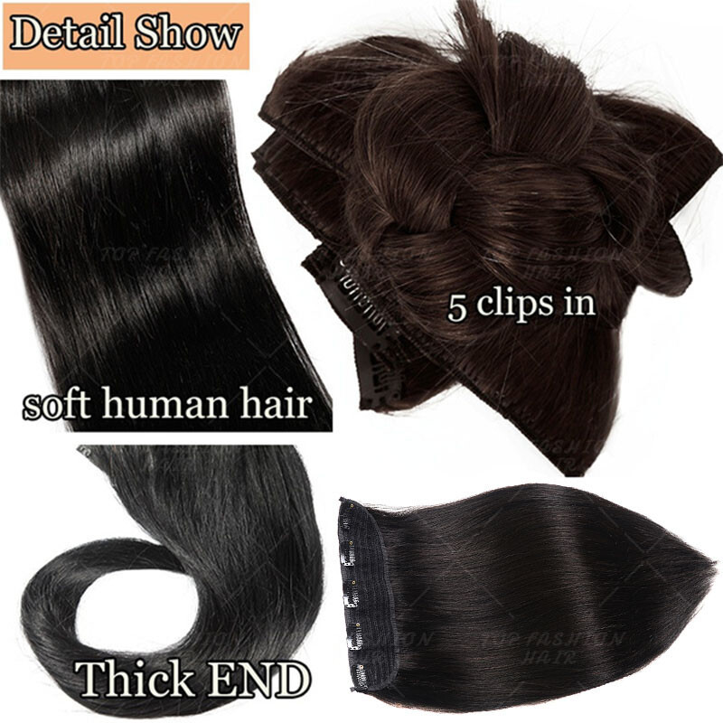 One Piece Clip in Remy 100% Human Remi Hair Extensions 3/4 Full Head Weft 22″24″