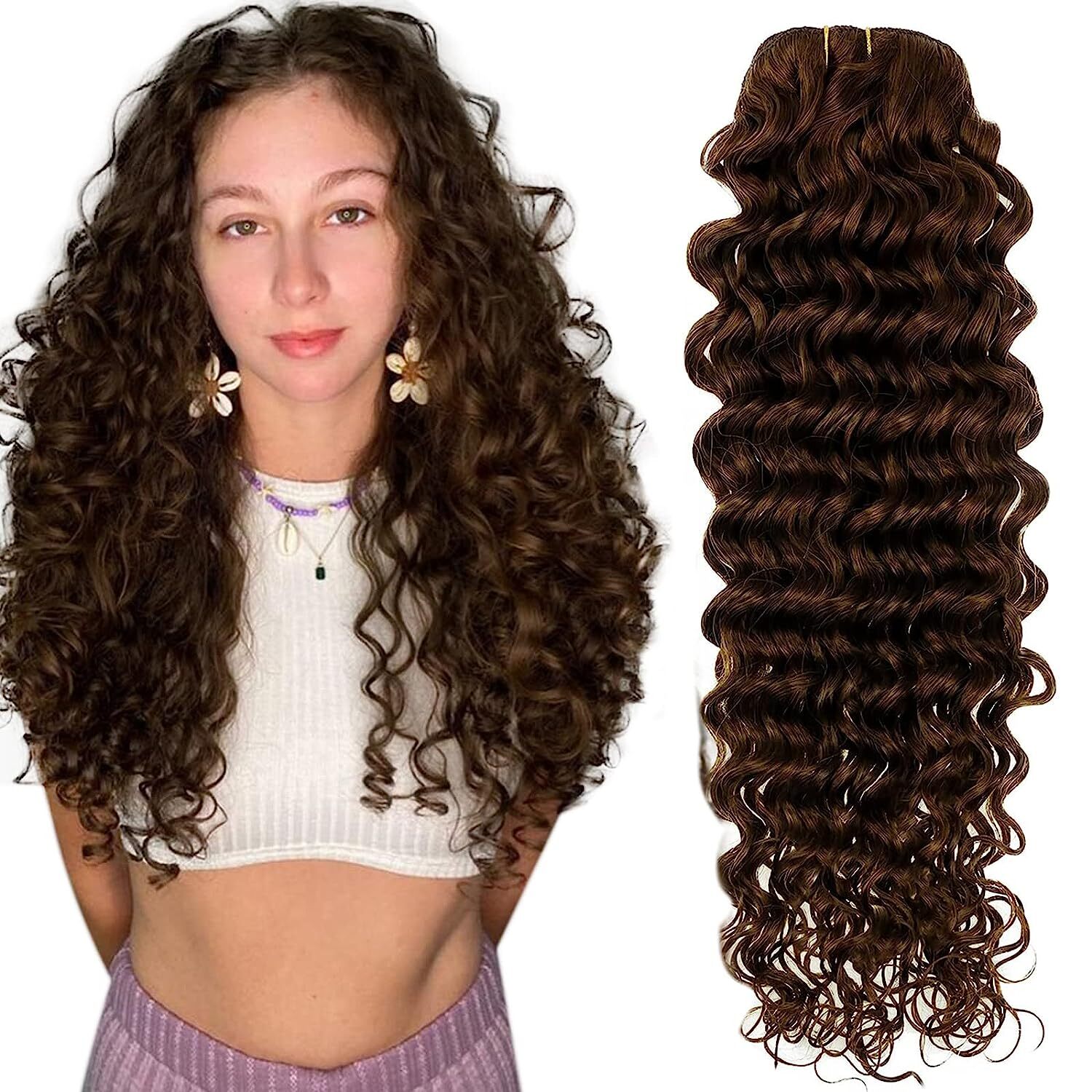 45cm to 70cm Natural Curly Clip In Extensions Human Hair 120g 7pcs Brown Black