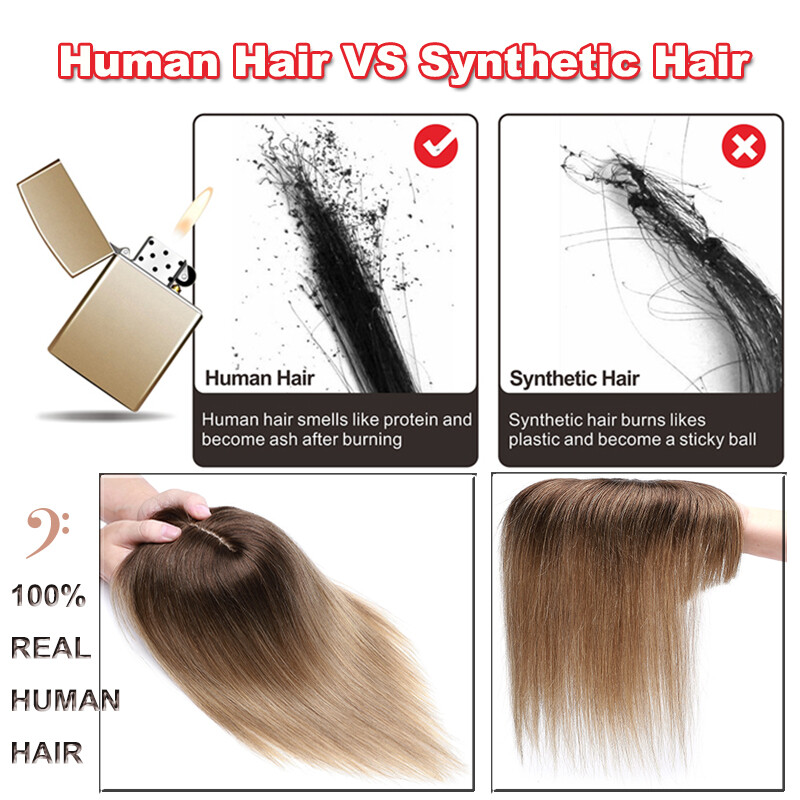 Clip In 100% Remy Human Hair Piece Topper Toupee Hairpiece Bangs Middle Parting
