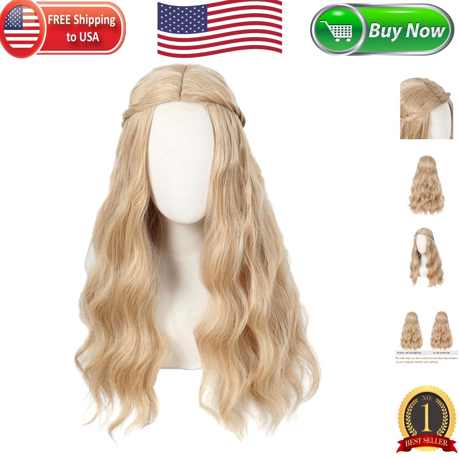 Elegant Long Blonde Wavy Wig with Adjustable Straps – Women’s Costume Essential