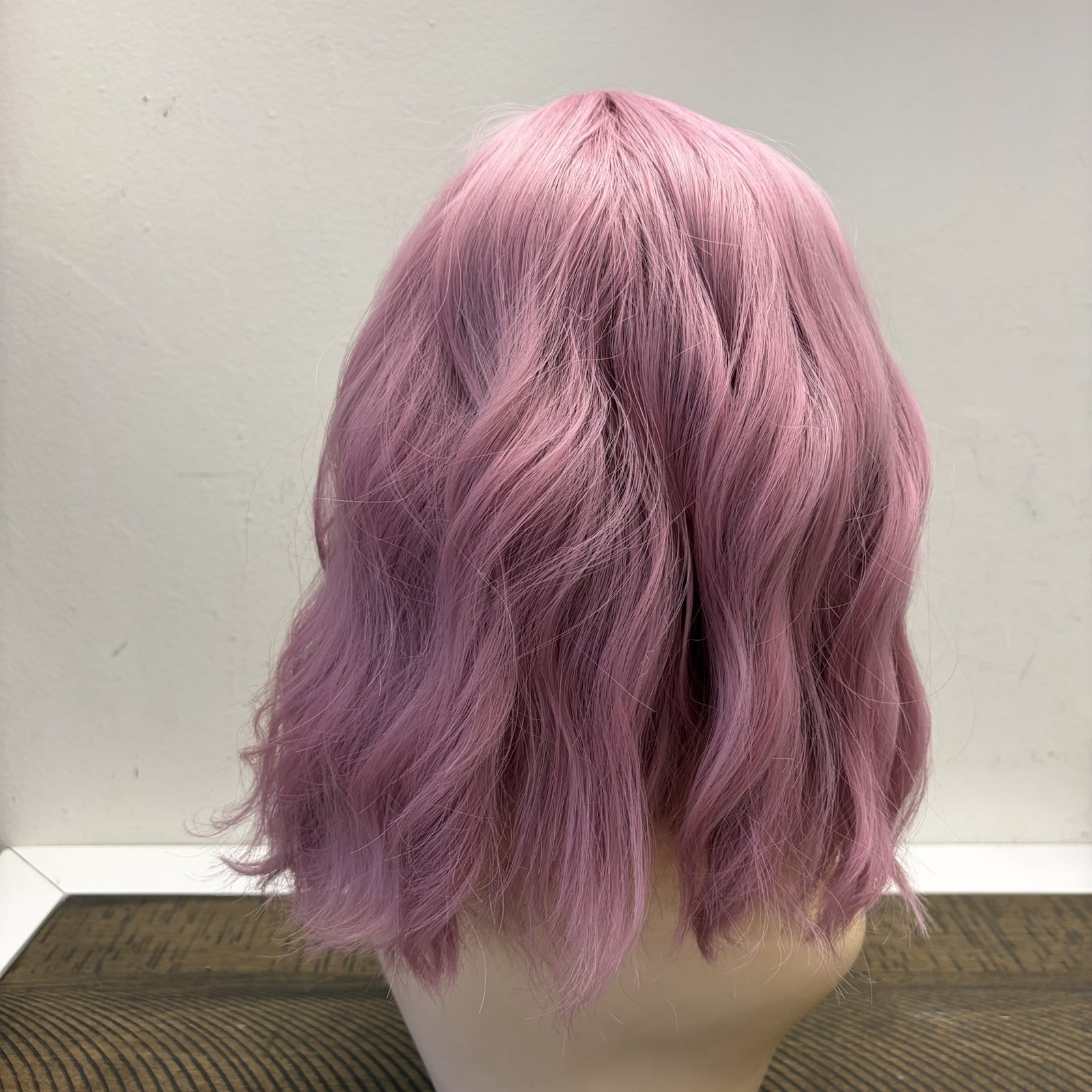 Women Full Cap Wig Wavy Purple Lavender Shoulder Length with Bangs