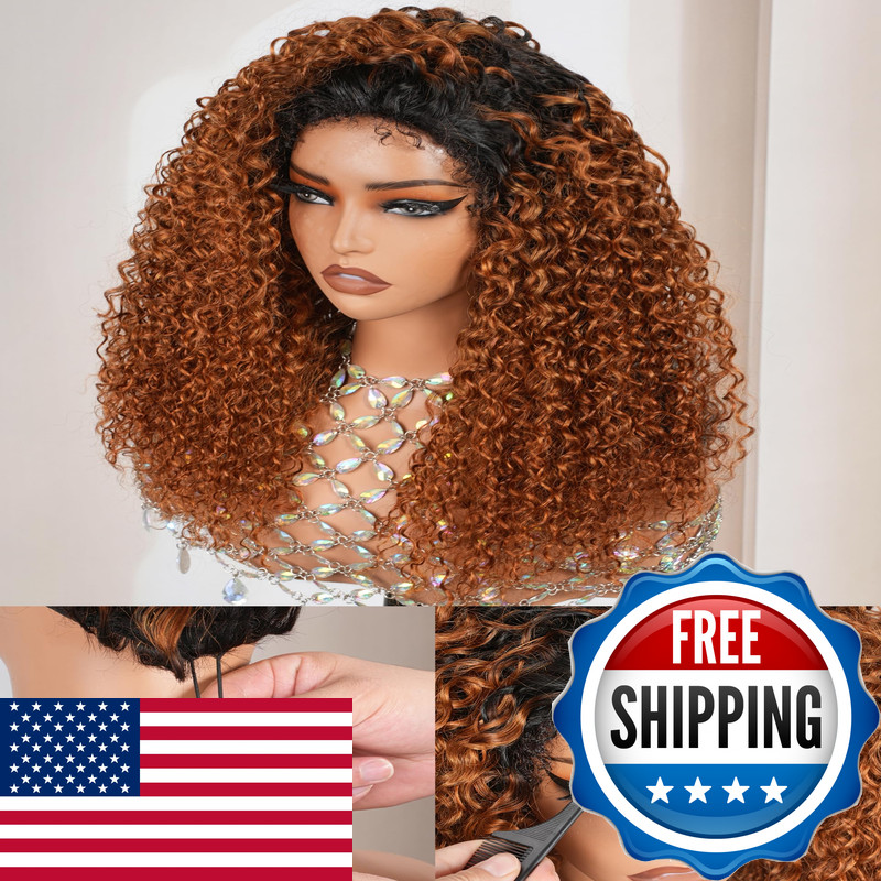 Shangyinfa T1B/30 Water Wave Half Wig Human Hair Ombre Drawstring Invisi Cap 4C
