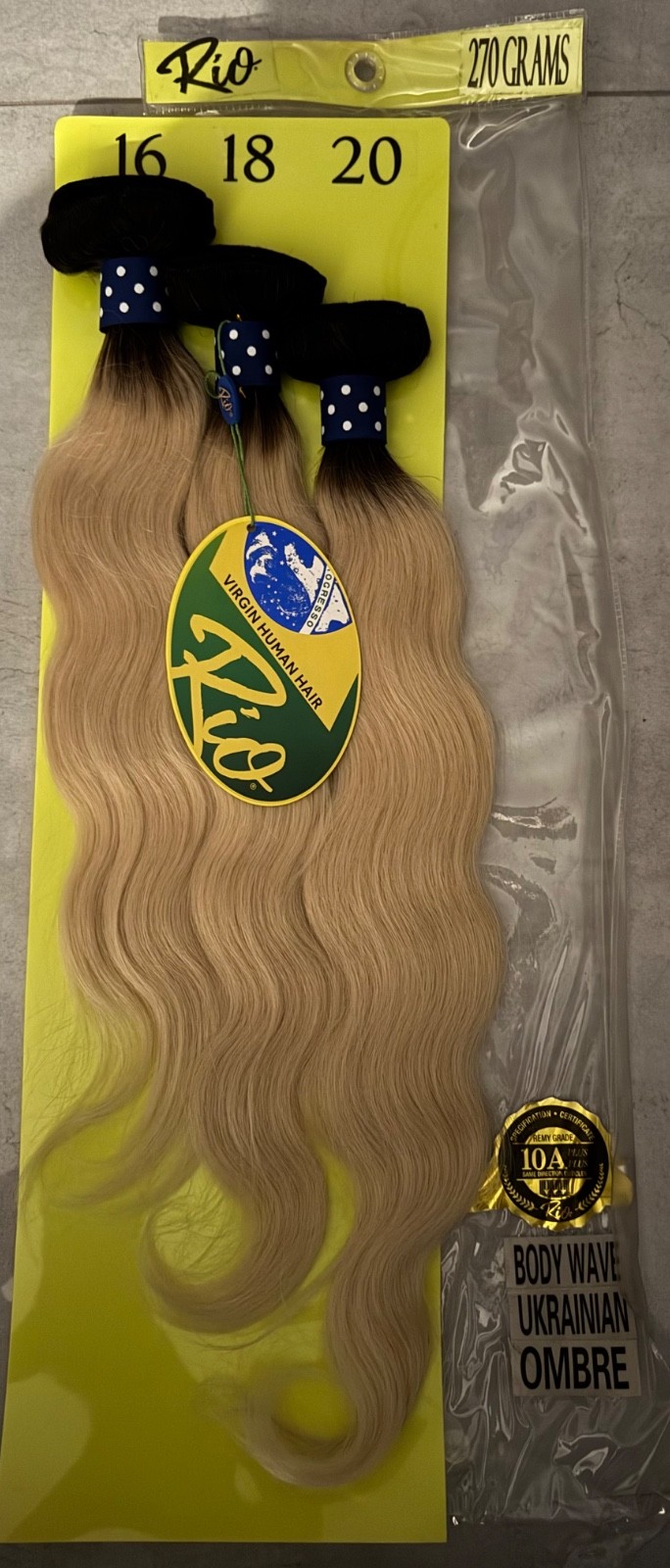 Rio 100% Virgin Remy Hair Body Ombre Color 16”18”20” T1B/613