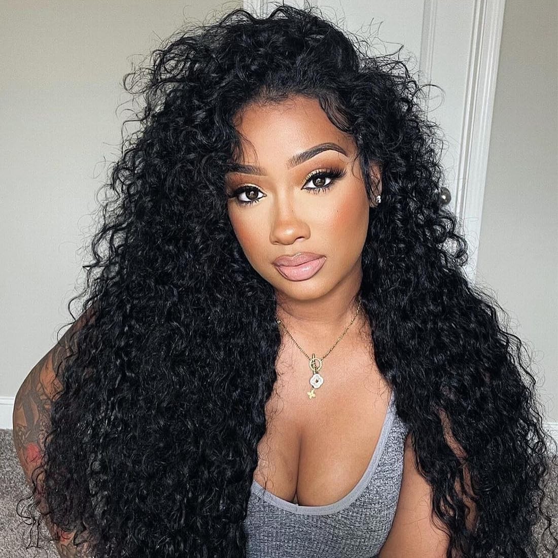 Oq Hair Water Wave Half Wig Human Hair Adjustable Drawstring 180 Density 3 In 1