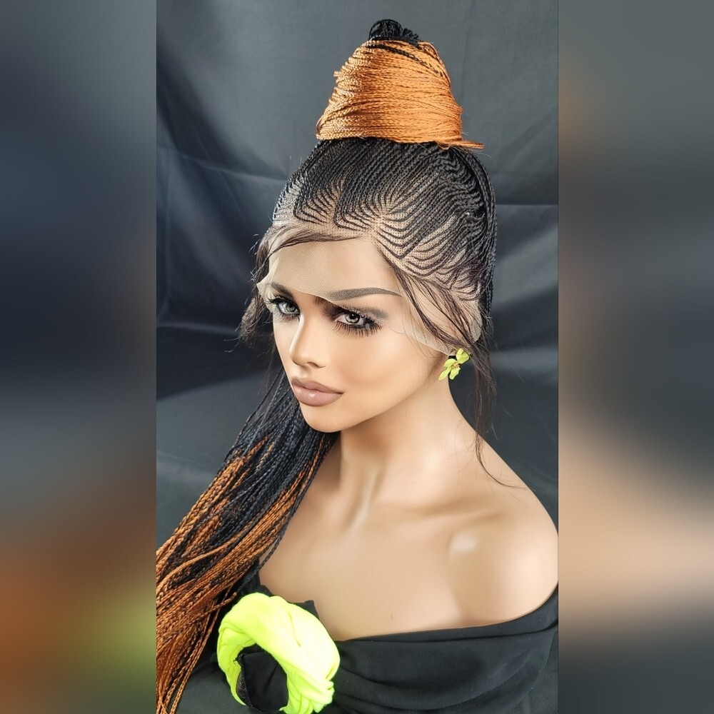 Braided Wig Micro Braids Black #350 Ombre Lace Front Glueless 54″ Extra Long NWT