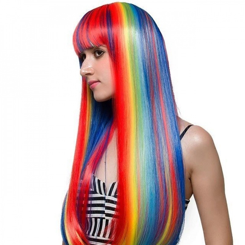 Rainbow Wig Straight Colorful Costume Wig for Women Cosplay Party Halloween 28in