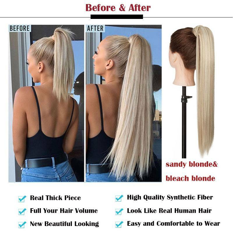 Long THICK Ponytail Clip In Hair Extensions Wrap On Pony tail Hairpiece as Human