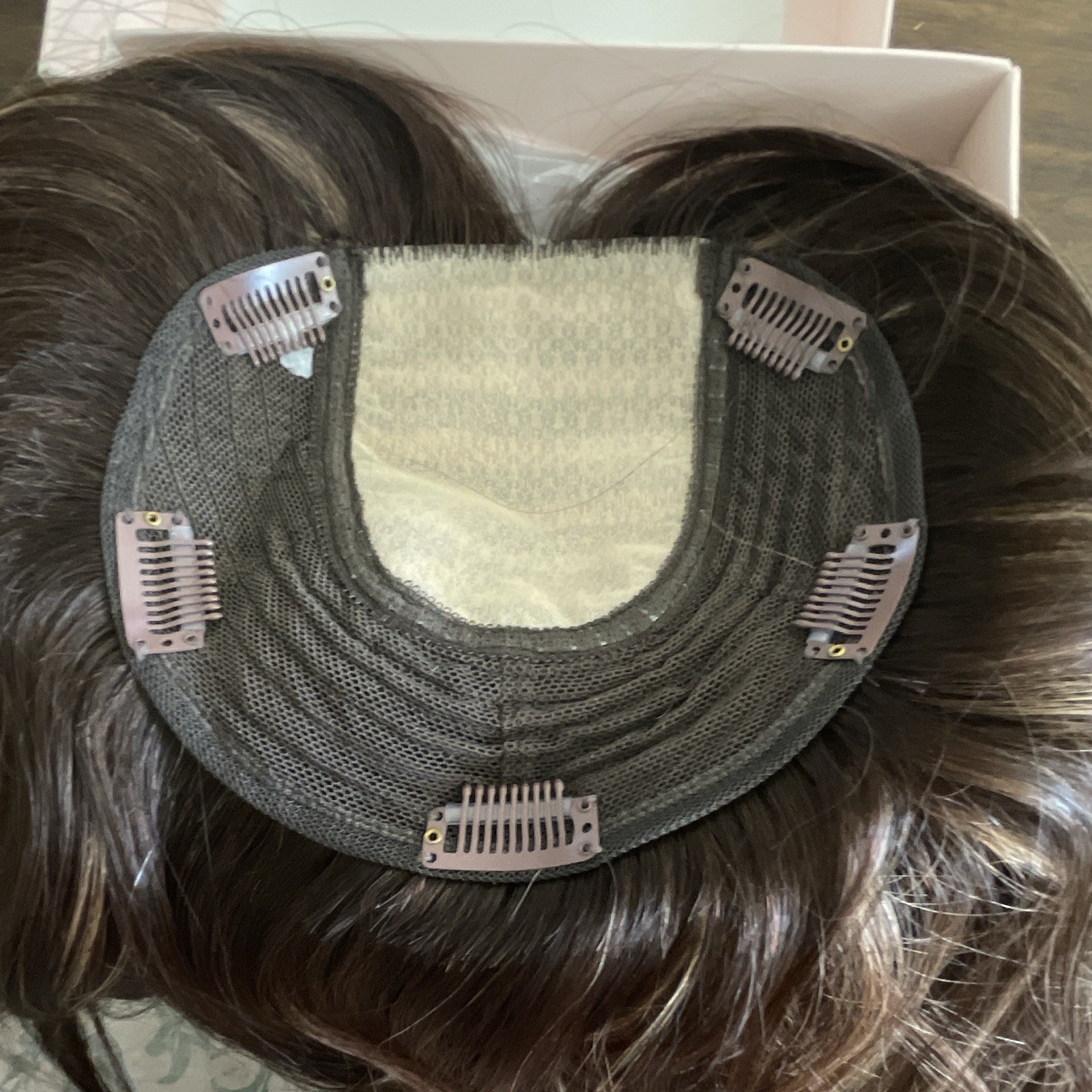 Aimeolyn Human Hair Topper Clip-In Lace Base 16in Brown/Blonde 5 Clips