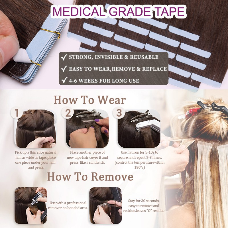 Thick 100G Tape In Remy Human Hair Extensions Full Head Skin Weft Balayage Ombre