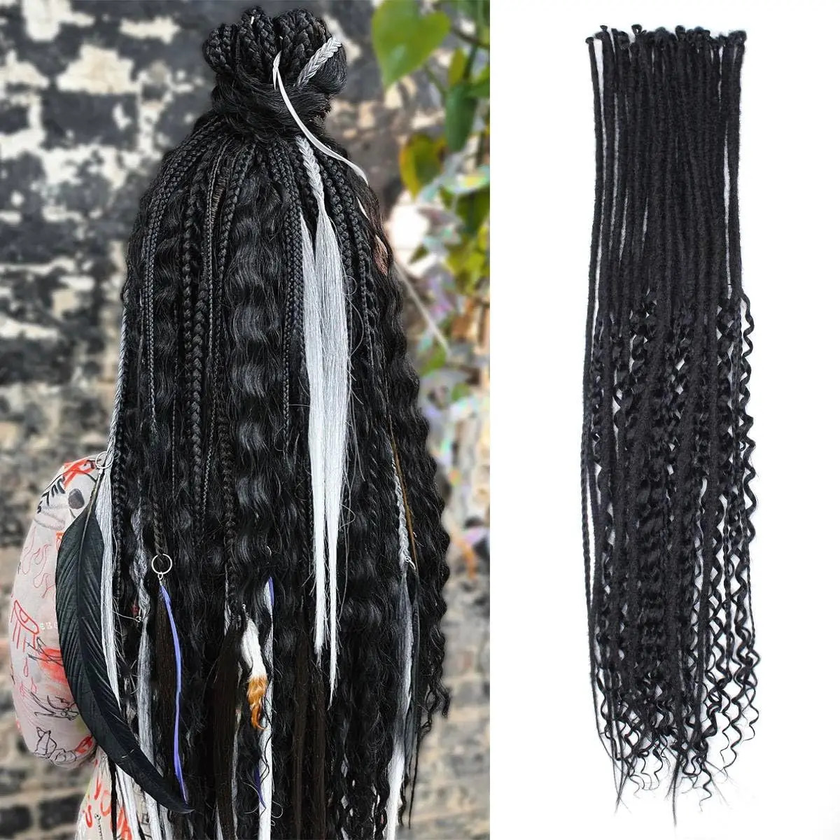 Hippie Style 3 In 1 Mixed Single End Dreadlocks 24 Inch 8 Strands Synthetic