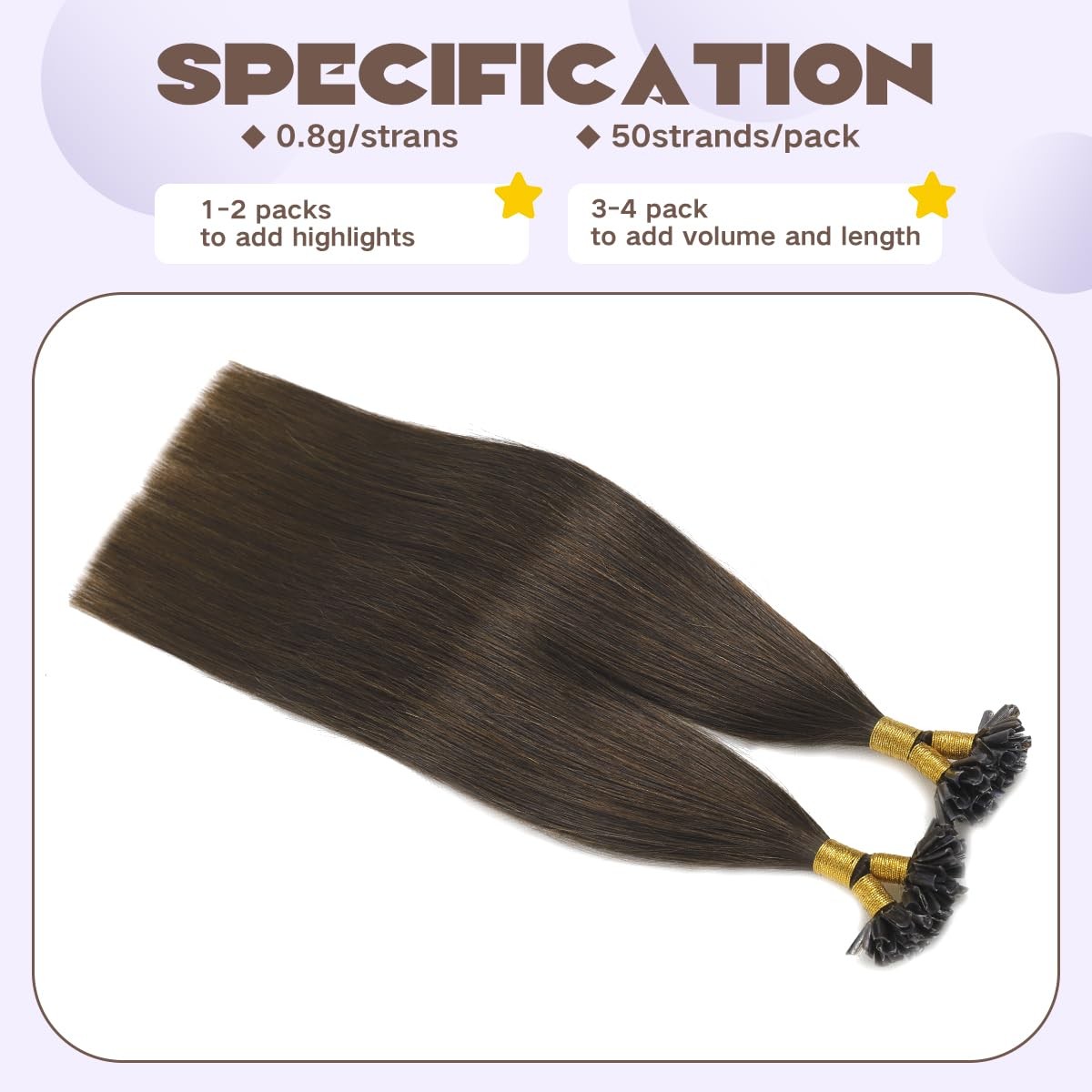 Keratin U Tip Hair Darkest Brown 14 Inch 50 Strand 40G Nail Prebonded Fusion …
