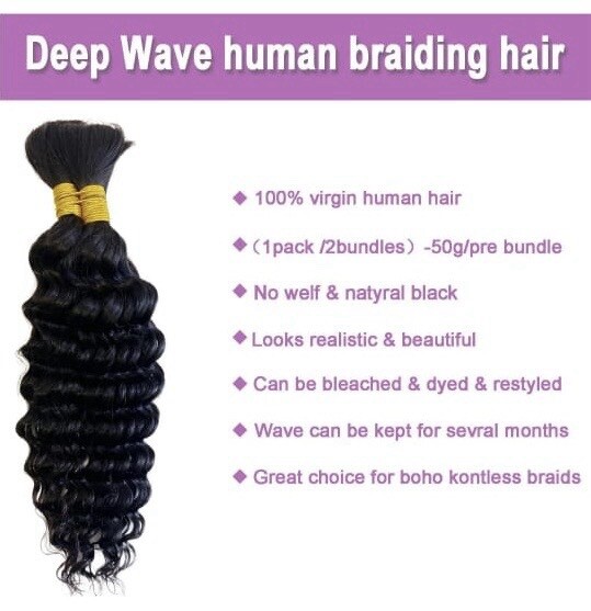 Human Hair For Braiding 100gm 18inch Deep Wave Bulk(2bundles/pack)Reg Price$70