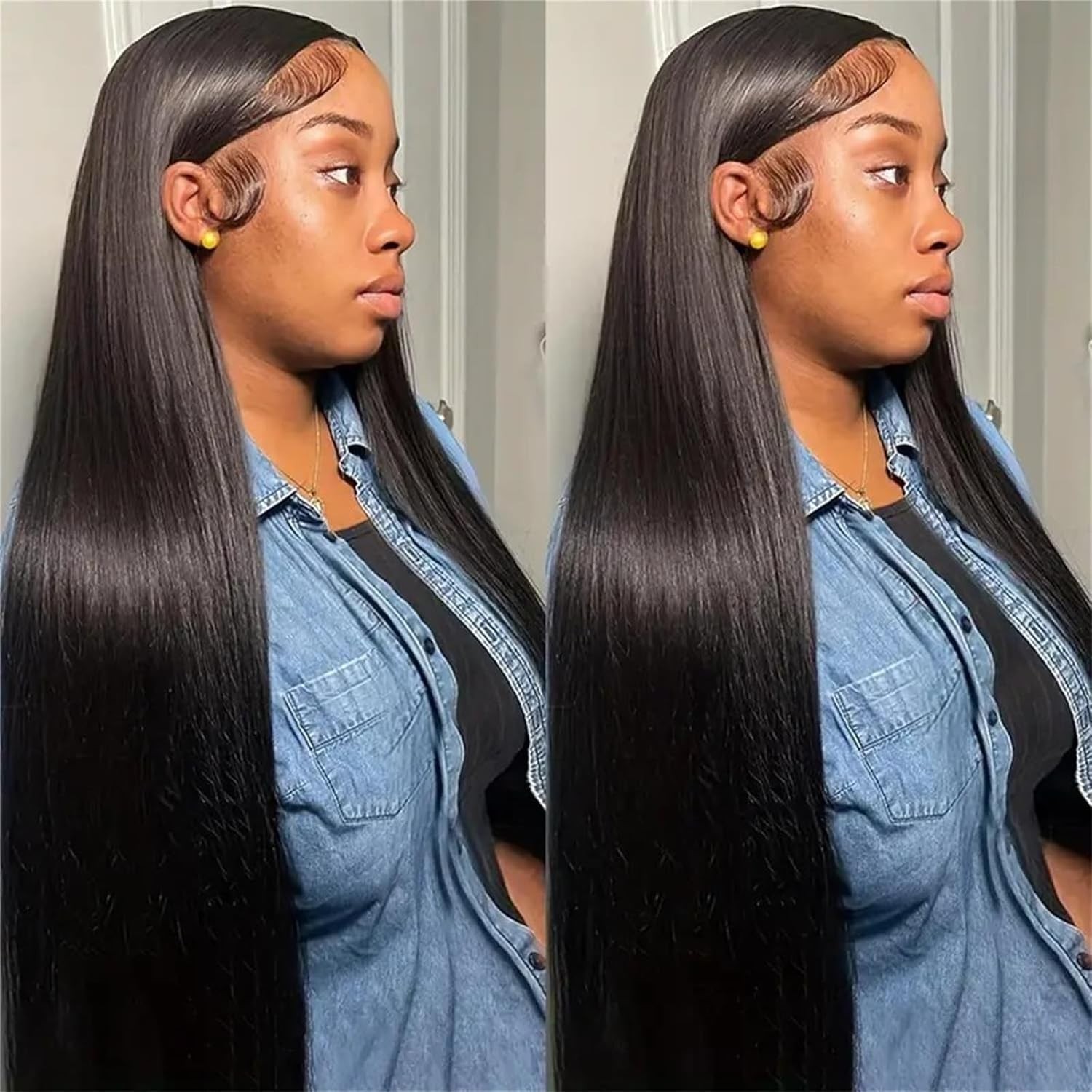100% Frontal Straight Natural Black Brazilian Virgin Human Hair 2 Bundles 13×4