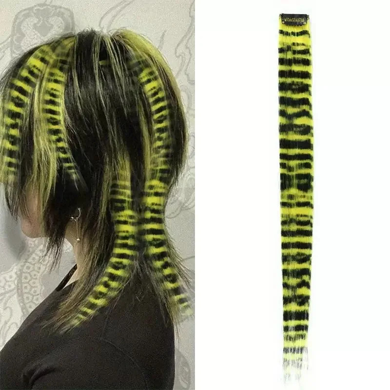 Colorful Stripe Synthetic Long Straight Clip In Hair Extensions For Daily Party