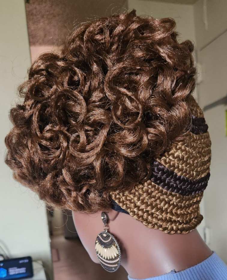 Fully Hand Braided box curly Mohawk braids cornrow wig Brown/Dark brown