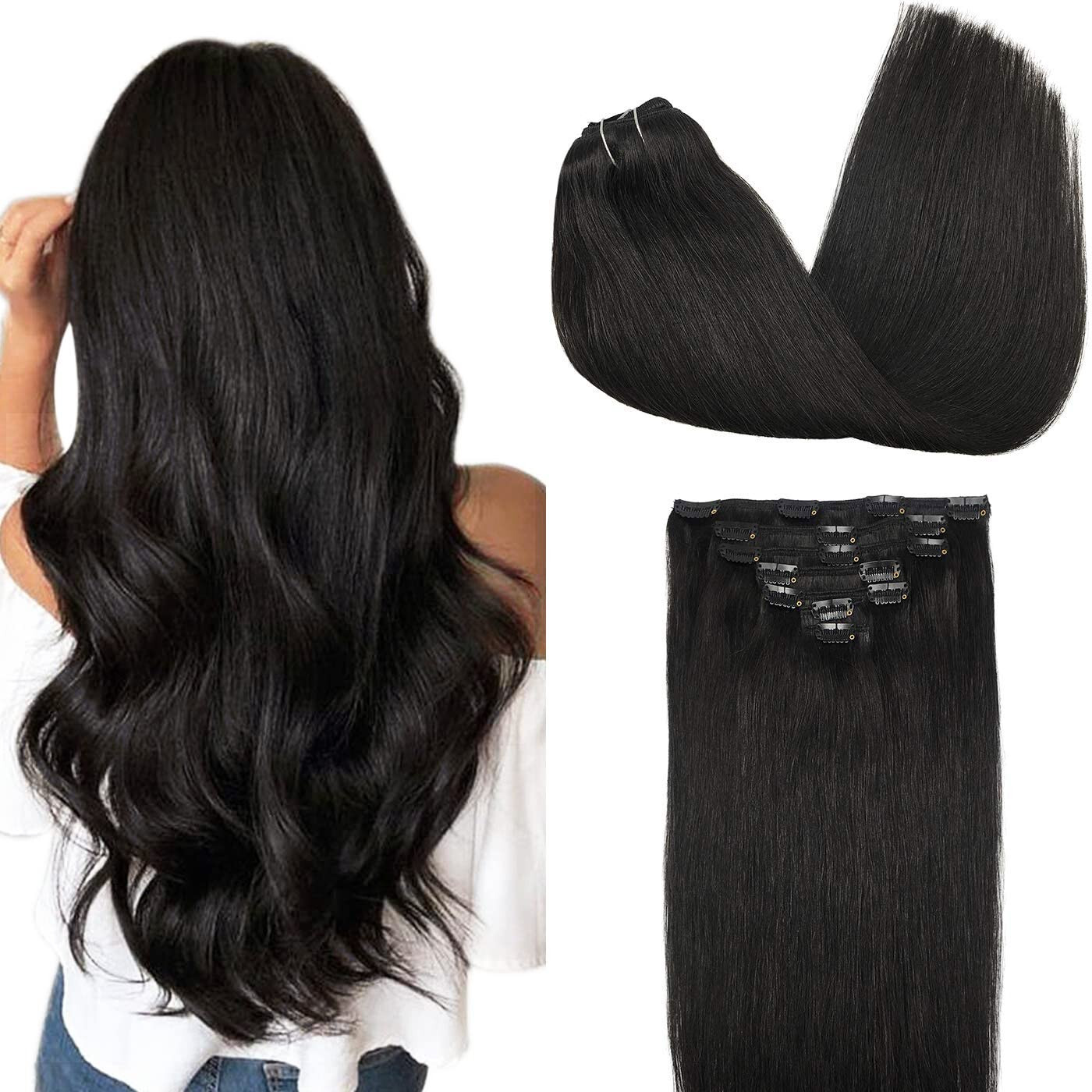 Clip in Hair Extensions Real Human Hair Durable Clip-on Sewn Wefts Hair 8pieces