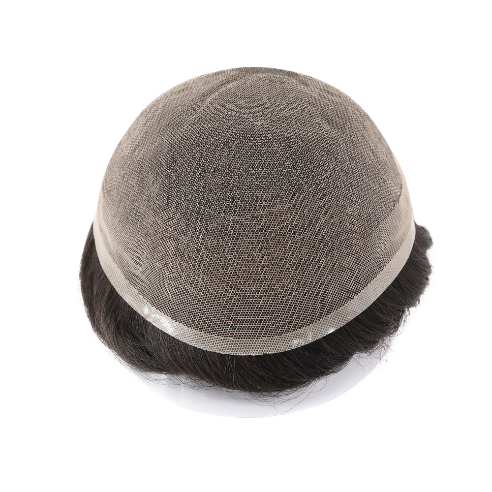 French Lace Toupee Mens Human Hair Replacement System Hairpiece Dura Lace #1B