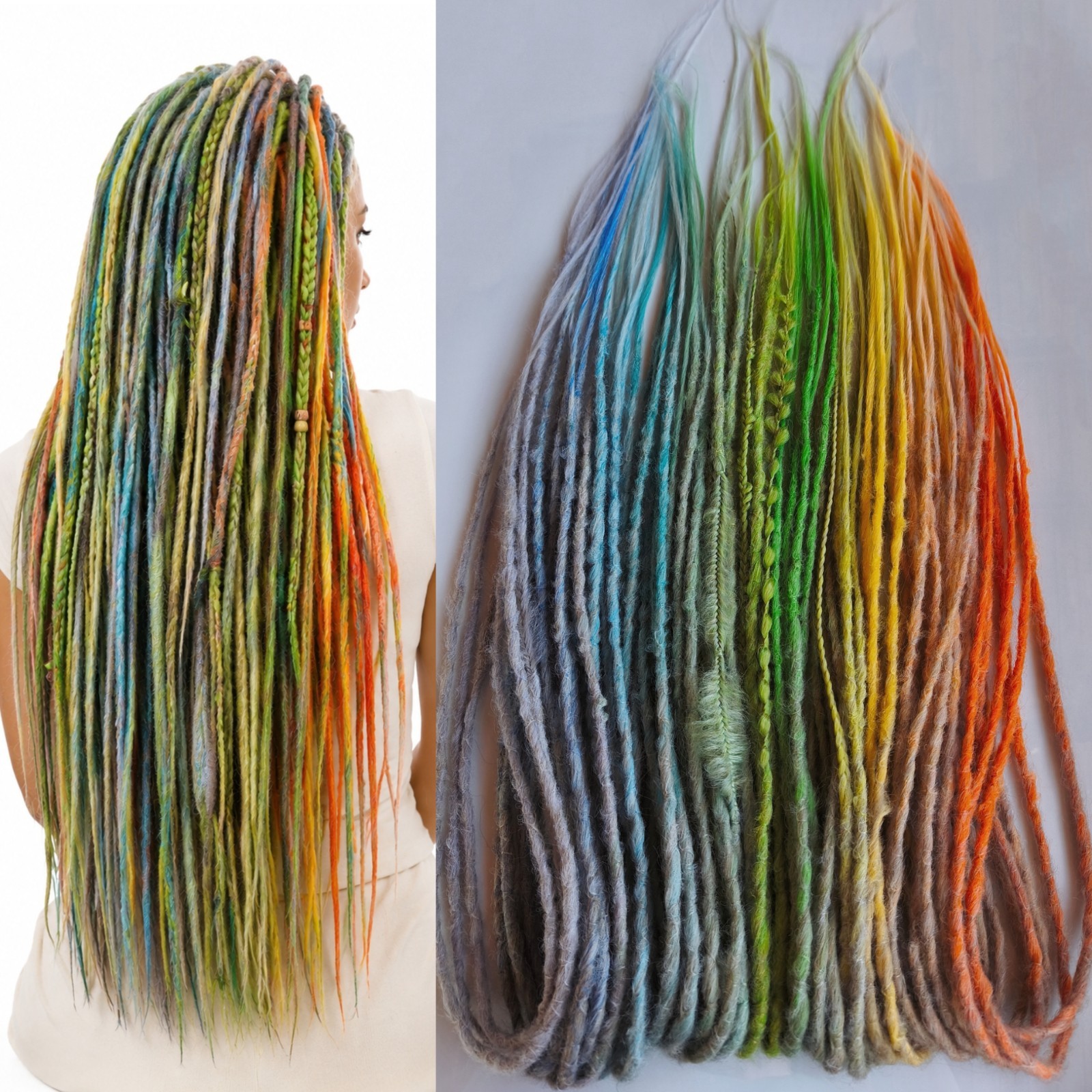 Handmade Pastel Rainbow Dreadlock Extensions 70cm 45DE, Boho Synthetic Dreads Se