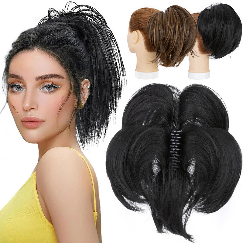 Claw Clip Ponytail Short Messy Bun Hair Piece Updo Extensions With Bendable Wire