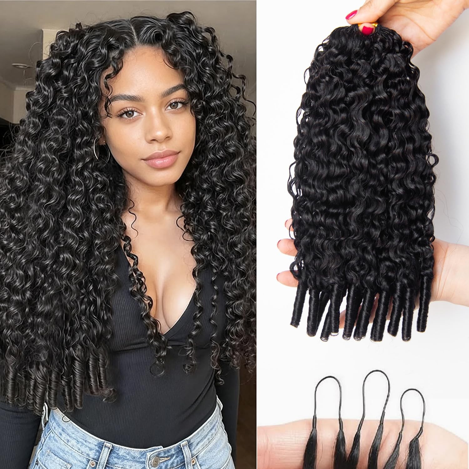 Feather Crochet Human Hair 120g 16 Inch 12A Brazilian Curly Extensions