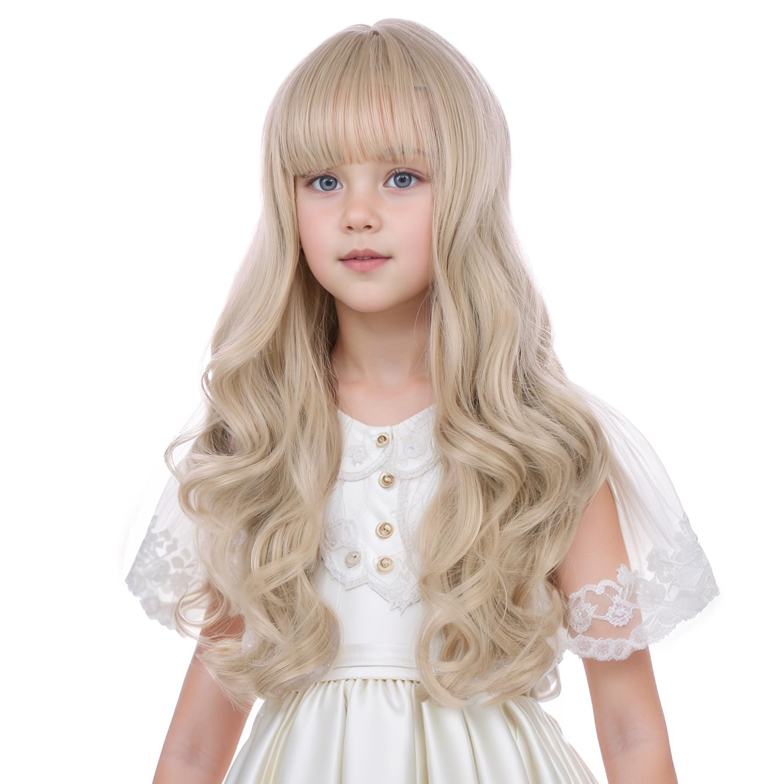 Children Light Blonde Wig Long Blonde Wig with Bangs for Girls Kids Fast Ship