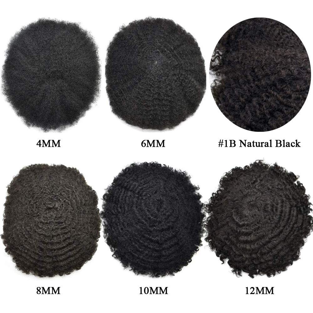 Afro Curl Mens Toupee Full Poly Skin Pu African American Hair System Replacement