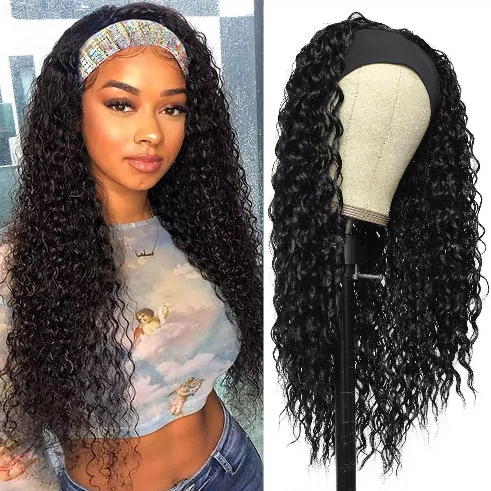Headband Wigs for Black Women Wet and Wavy Headband Wig Curly Wave Synthetic …