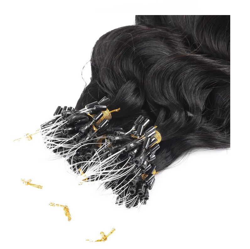 Pre Bonded Body Wavy Micro Beads Ring Loop 100% Remy Human Hair Extension 50g