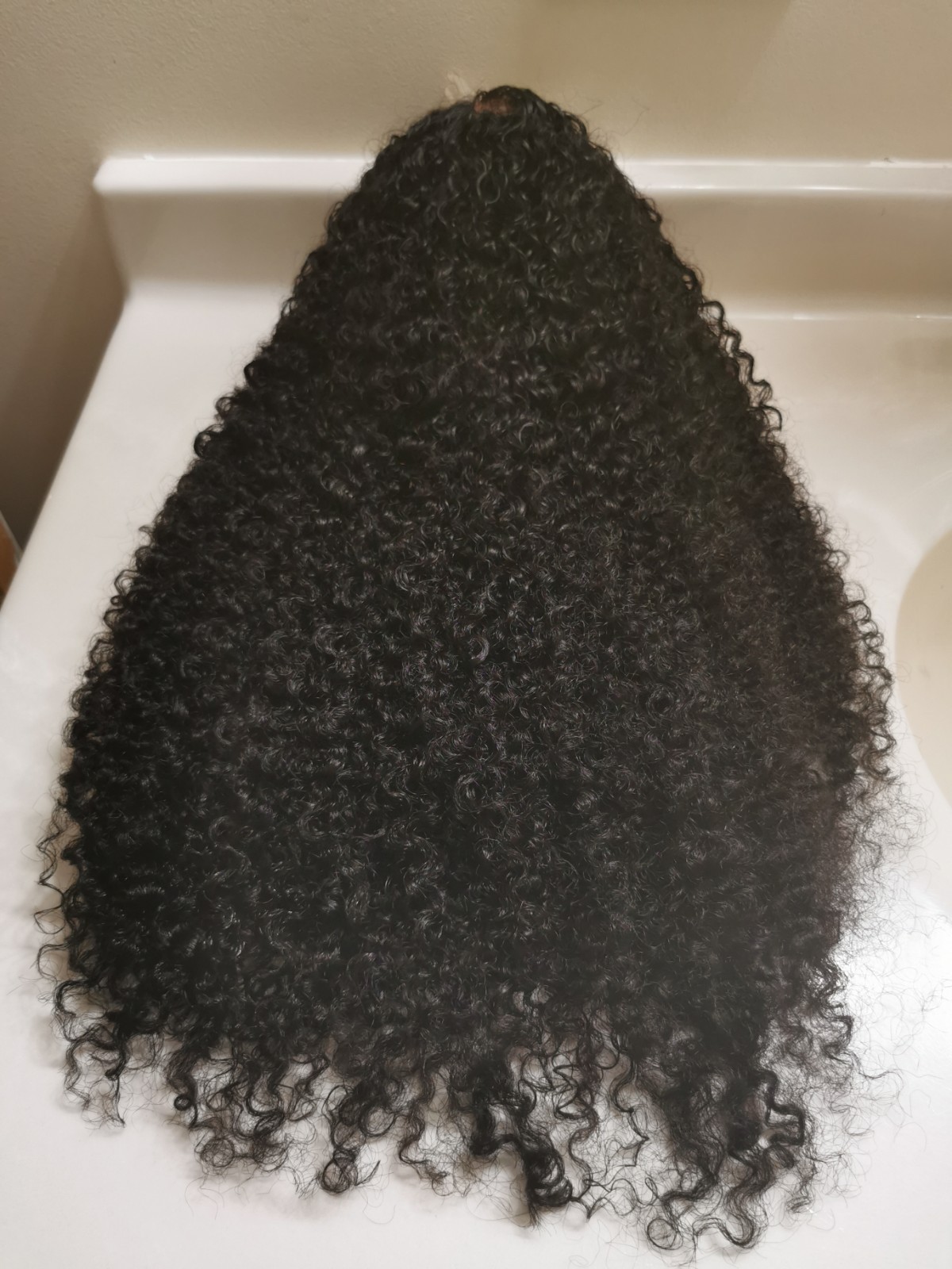 Quality Natural Black Jerry Curly Human Hair Glueless Closure Wig 24″ Handmade