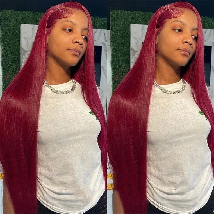 Elegant 28″ 99J Burgundy Lace Front Wig – Glueless Human Hair Solution