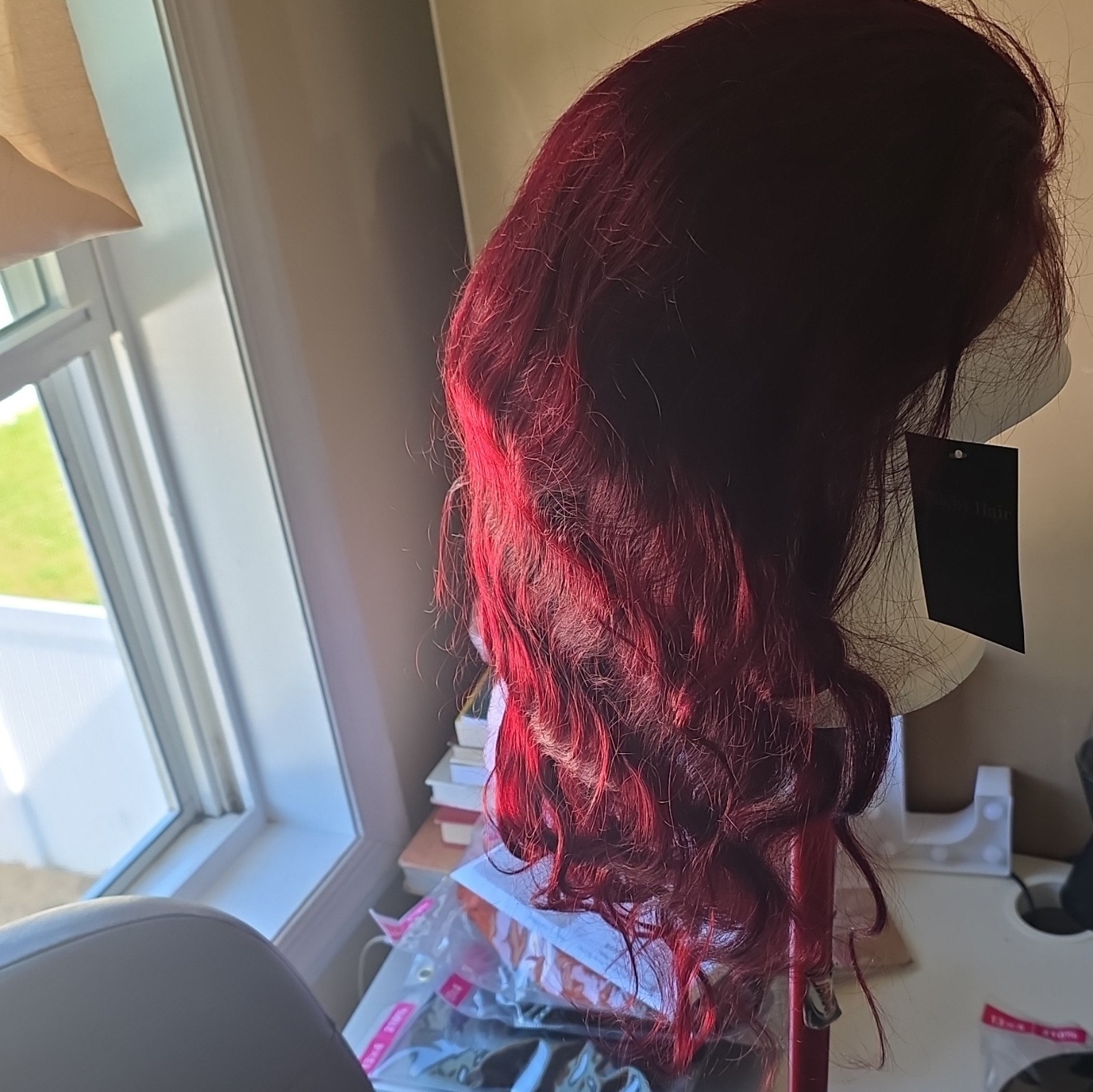 22in Burgundy Red Body Wave Human Hair Wig 13×4 Lace Front 210% Density