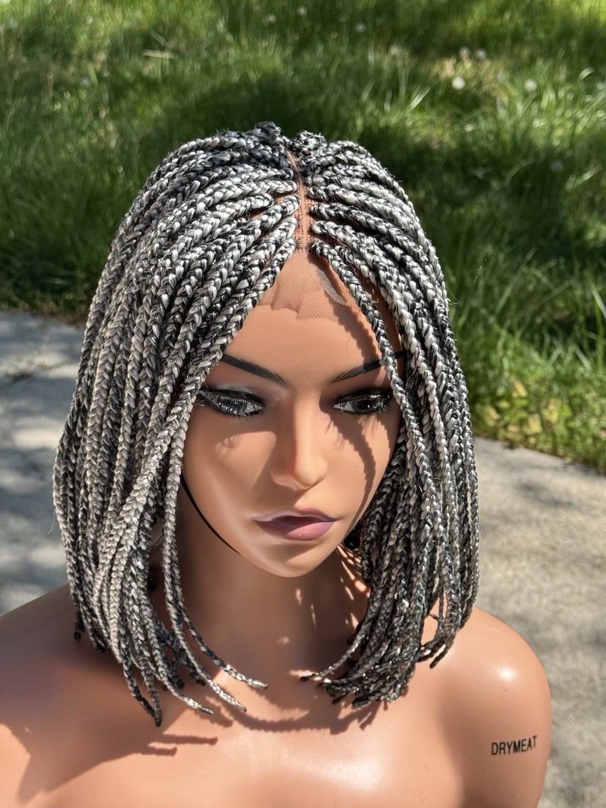 Closure Bob Gray Salt Pepper Braided Wig| Braided Wig Black Wig| Ready To Ship