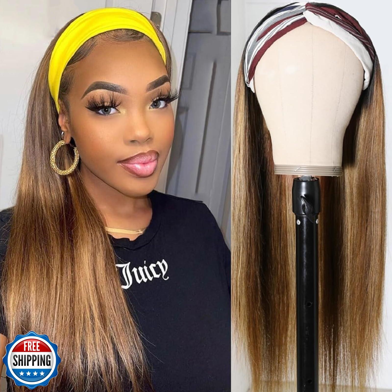 Celiarita Ombre Headband Wig Human Hair Straight 24 inch None Lac