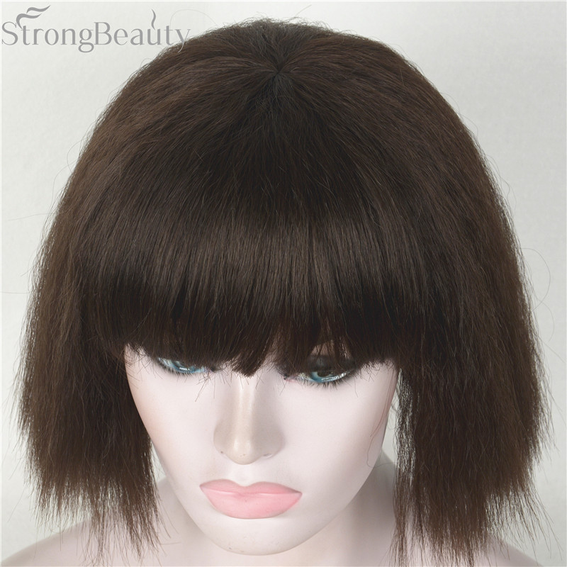 Synthetic Short Yaki Straight Wig Neat Bang Bob Black/Blonde Women’s Wigs