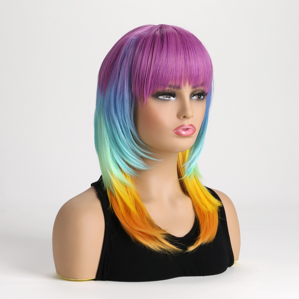 16″ Rainbow Long Wavy Wig for Women Full Heat Resistant Synthetic Cosplay Party