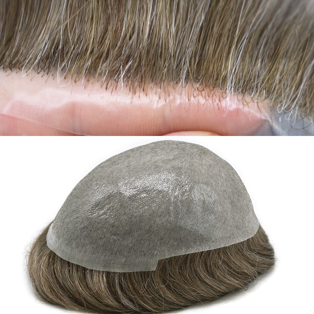 Invisible Ultra Thin Skin Mens Toupee Hair Replacement Poly Hairpiece PU Systems