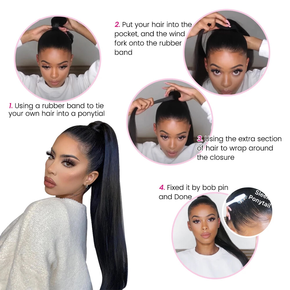 Wrap Around Clip In Ponytail 100 Human Hair Deep Wave Straight