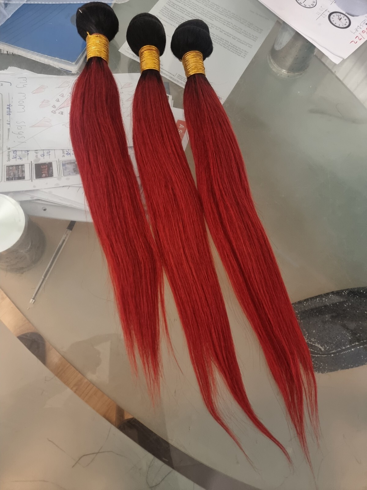 12AA 18+20+22INCH 3BUNDLES REAL PERUVIAN OMBRE STRAIGHT HAIR 2TONES 1b/RED 300g